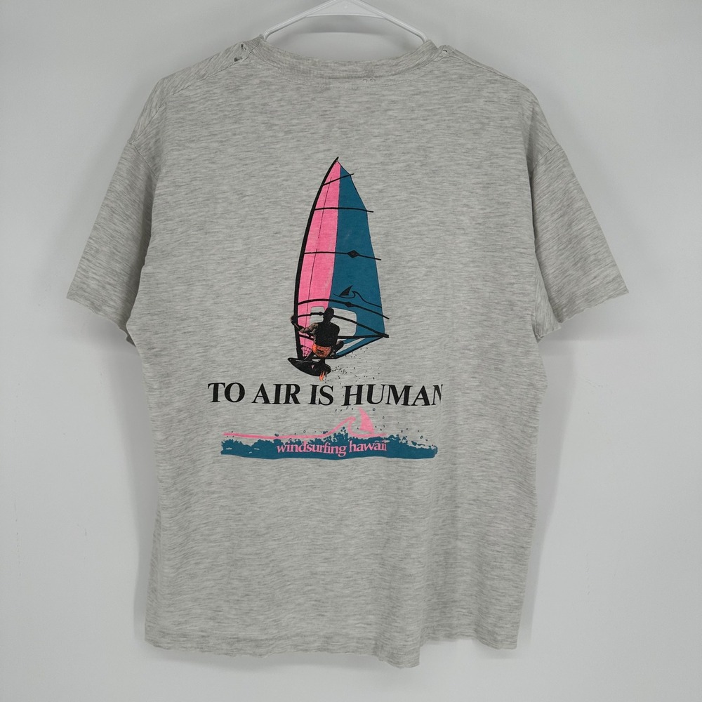 Vintage 90s 80s Hanes Beefy-T Windsurfing Hawaii To Air Is Human Gray Shirt L